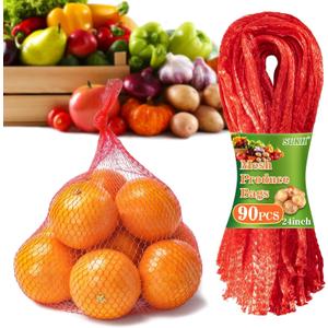 Sukh 90PCS Mesh Produce Bags - 24Inch Mesh Vegetable Bags Onion Storage Net Produce Seafood Net for vegetables Storage Fruits Seafood and Other Agricultural Products Red (Red)