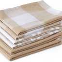 Encasa XO Kitchen Dish Towels Set | Beige | Waffle Weave and Flat Hand Tea Towel | 28"x18" | Quick Drying Reusable Cotton Washcloths | Multipurpose Lightweight Dishcloths Set of 6