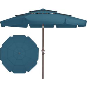 JEAREY 3 Tiers 9 FT Patio Umbrellas Outdoor Table Umbrella with Push Button Market Umbrella 8 Sturdy Ribs UV Protection Waterproof for Garden,Lake Blue