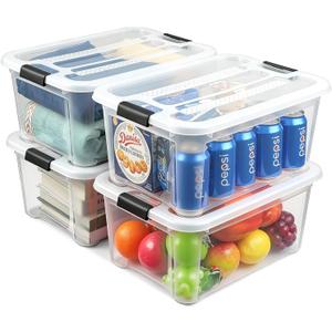 EOENVIVS 15L Clear Storage Bins with Lids, 4 Pack Stackable Plastic Storage Containers with Lids, Latching Storage Boxes and Organizer Bins for Closet, Toys, Crafts and Office