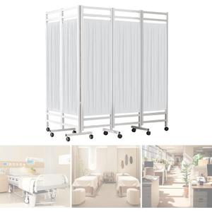 Medical Privacy Screen on Wheels, Foldable Medical Room Divider with Lockable casters, Waterproof Nylon Panel, Portable Privacy Screen for Room, Easy to Clean (White 5 Panels)