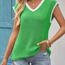 Imily Bela Summer Cap Sleeve Sweater Vest for Women Casual V Neck Sleeveless Knit Pullover Tank Tops 2025 Spring Shirts (Green)