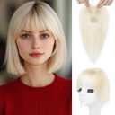 REECHO Hair Toppers for Women Real Human Hair, Seamless Human Hair Toppers with Bangs, 360 3D Cover Clip in Bangs Hair Extensions for Daily Wear, White Blonde