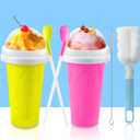 QwayHome 2PC Slushie Maker Cups, DIY Frozen Magic Slushy Cup, Double Layers Silica Smoothie Pinch Ice Cup, Quick Cooling Cups Homemade Milk Shake Ice Cream Maker (Yellow+Pink)