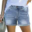 Womens Casual Stretch Denim Jean Shorts with Button Pockets for Summer (Large, #02 Light Blue)