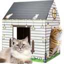 Cardboard Cat House with Scratcher 16"x 13"x19" Cat Scratch House for Indoor Cats’ Birthday Large Cat Scratcher Box