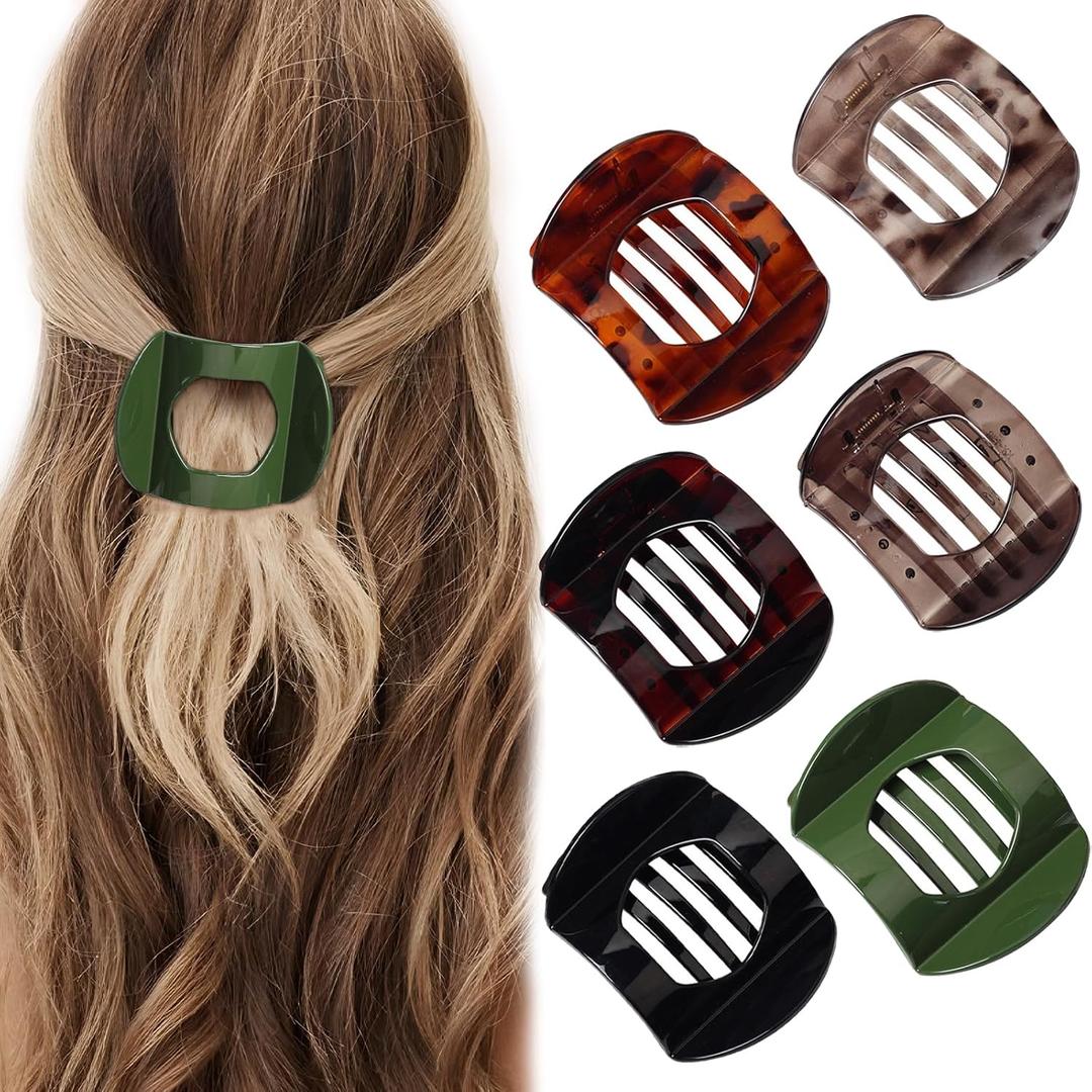 6Pcs Flat Hair Clips for Women,Volume Flat Top Round Pink Clip for Thick or Thin Hair,Picura Large Hair Claw Clips Strong Hold No Slip Hair Barrettes