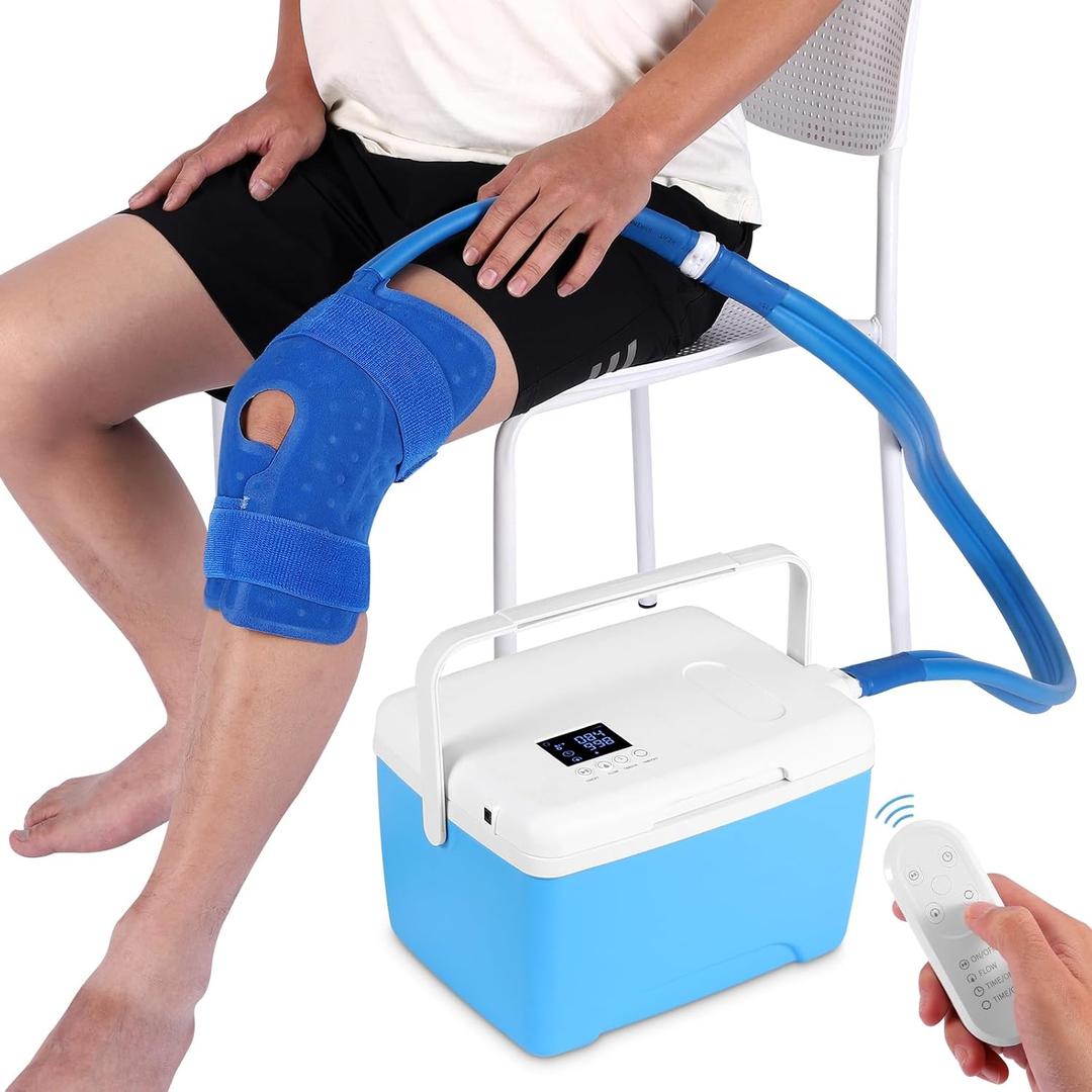 Ice Machine for Knee After Surgery | Power-Saving Mode & Wireless Remote Control & Adjustable Timer & LED Screen, Joint Ankle Elbow Replacement Cold Therapy Compression Pad, Cryotherapy Pain Relief (Blue)