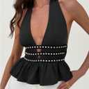 MakeMeChic Women's Halter Going Out Tops Y2k Punk Ruffle Hem Sleeveless Tank Party Clubwear (Black, S)