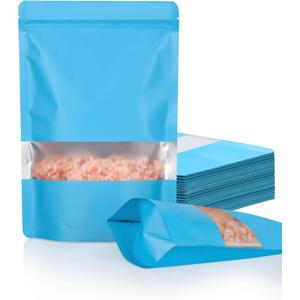 FireKylin 100 Pack Smell Proof Bags 4.7" x 7.9", Resealable Bags with Matte Window, Foil Pouch Stand Up Sealable Bags for PackagingBlue
