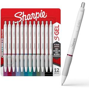 Sharpie S-Gel Pens, Fashion Barrel Gel Pens, Pearl White Body, Medium (0.7mm) Point, Bold Ink Colors, 11 Count