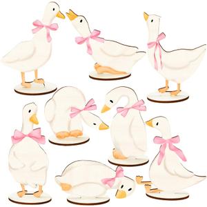 FYSUIMU 8Pcs One Silly Goose Wood Table Centerpiece Pink Bow Goose Tabletop Detachable Sign Tiered Tray Decor for Baby Shower Gender Reveal Birthday Photo Props Party Favor Supplies