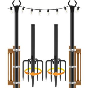 NUERPO String Light Poles,Metal Poles for Hanging Outdoor Light Strings,2 Pack 10 FT Light Poles Stand for Outside Garden,Patio,Wedding,Backyard,Deck,Party
