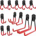 12PCS Garage Storage System Hooks, Wall Mount Heavy Duty Rubber Coated Utility Hooks for Garden Tools, Ladders, Cords, Folding Chairs, Weed Eaters, Shovels and Rakes