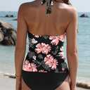 Vivola Women's V Neck Tankini Sets Slimming Two Piece Tummy Control Swimsuit Trendy Floral Printed Bathing Suit Halter Push up Modest Swimwear, S