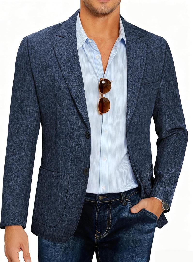 COOFANDY Men's Casual Blazer Slim Fit Sport Coat Lightweight Two Button Suit Jackets (Large, Navy Blue)