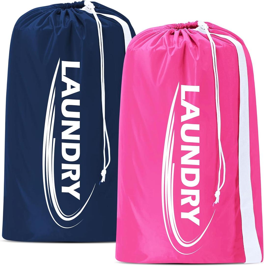 Sylfairy 2 Pack XL Laundry Bag with Strap, Heavy Duty Travel Laundry Bag, Durable Rip-Stop Dirty Clothes Shoulder Bag with Drawstring, Easy Fit a Laundry Hamper or Basket