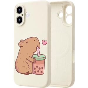 Cute Cartoon Capybara Magnetic Case for iPhone 15 6.1",Compatible with Magsafe,Full Camera Protection Liquid Silicone Shockproof Slim Protective Phone Case for Girls Women