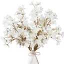 Sggvecsy Artificial Cherry Blossom Flowers 4 Pcs Faux Cherry Blossom Stems Faux Silk Cherry Blossom Branches 15.7 Fake Peach Flowers for Vase Arrangements Home Wedding Table Decor (White)