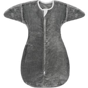 ZIGJOY Shark-Fin Transition Swaddle - 2.5 Tog Fleece Transition Sleep Sack 3-6 Months Warm Plush Baby Wearable Blanket with 2- Way Zipper for Winter, Grey