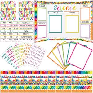 96 Pcs Science Fair Board Supplies Includes Self Adhesive Science Fair Project Titles Subtitles Presentation Bulletin Border Letter Stickers First Day of School Back Classroom(Lively Crumbs)