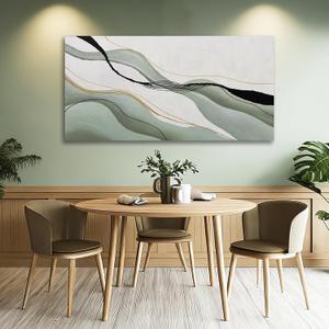 Dolidoteart Green White Black Abstract Canvas Wall Art, Large Abstract Wall Decor for Living Room, Modern Wall Art Print for Bedroom Office, 24x48 Inch