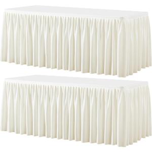 Wish Care 2 Pack Cream Rectangle Table Clothes for 4 Foot Tables, Polyester Fitted Tablecloths 4ft Stretch Table Cover for Wedding, Birthday, Parties, Trade Show, Craft Show