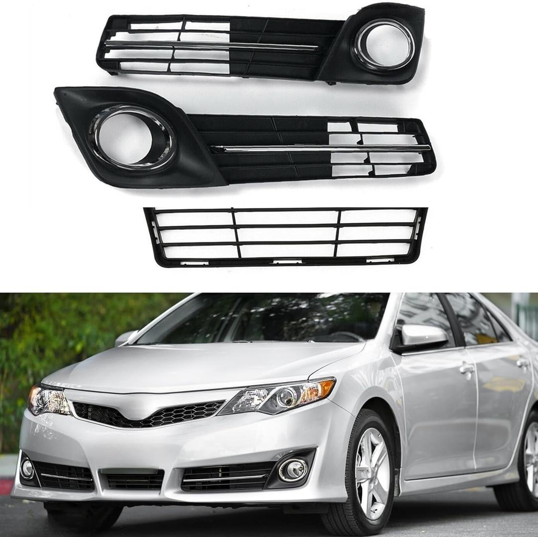 3Pcs Front Bumper Fog Light Cover Grilles Replacement for 2012-2014 Camry SE 5311206210, 5212806290, 5212706290