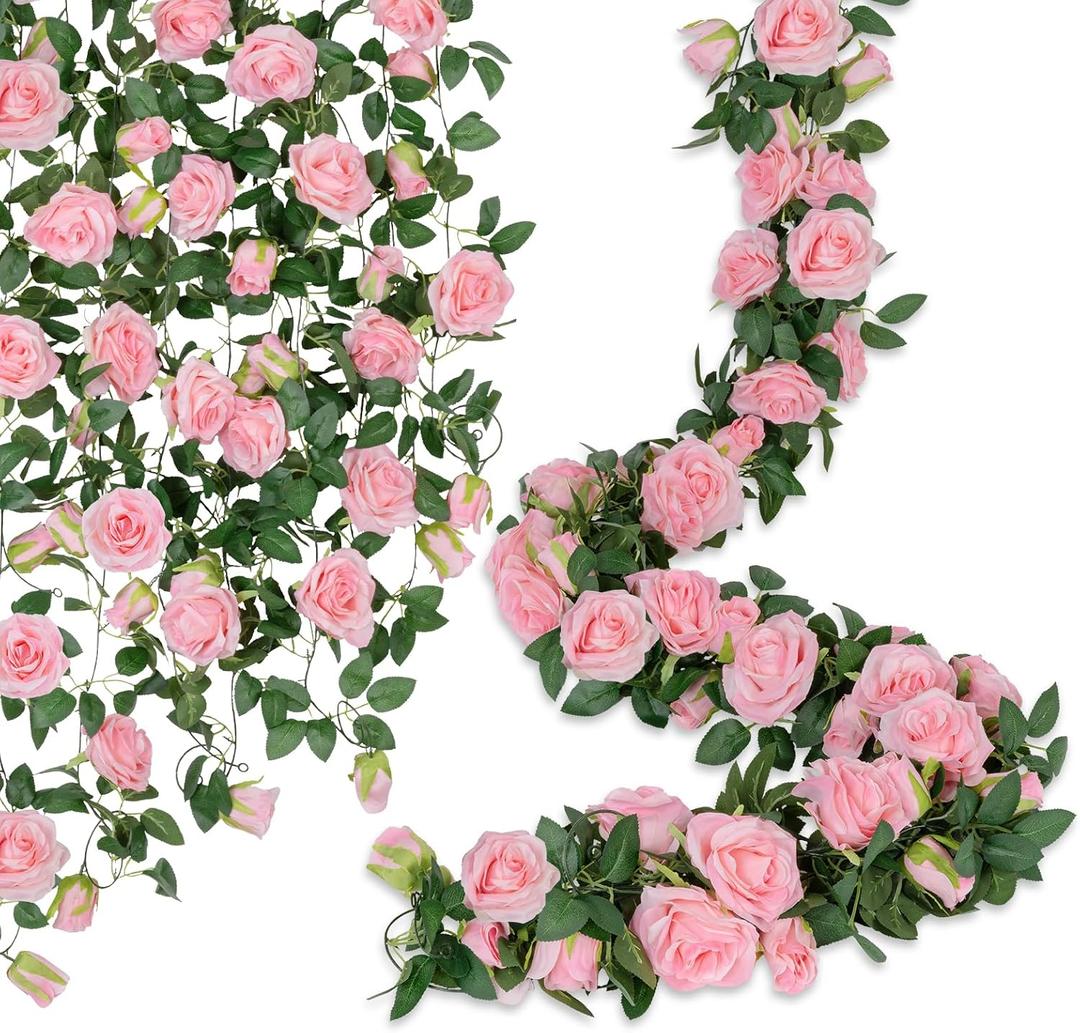 U'Artlines 3 Pack Artificial Pink Rose Vines Floral Garlands Total 19.5 Ft Fake Vine Silk Flower Garland for Indoor Outdoor Home Wedding Arch Garden Wall Decoration