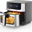 NEWBULIG Air Fryer 6.34QT, Airfryer with Visible Window, 400 Fast Heating Air Fryers Oven with Nonstick and Dishwasher-Safe Basket, 8-in-1 Cooking Preset, TimerAuto-Off, Stainless Steel, Grey