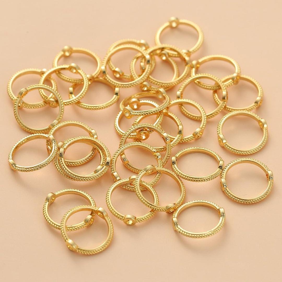 300Pcs Metal Circle Bead Frames Round Bead Connectors Alloy Spacer Beads for Jewelry Making 2 Hole Rings Charms for Bracelet Necklace Earring DIY Anklets Keychains, Gold-Fit 6mm Beads