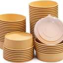 50 Pack 17 Oz Kraft Paper Bowls with Lids, Disposable Bowls for Hot Soup, Paper Bowls with Lids, Food Container for Salad Hot Cold Food Party Dessert