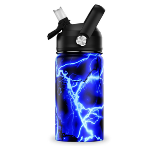 14oz Kids Insulated Water Bottle with Straw Lid - 18/8 Stainless Steel Kid Cup Travel Tumbler Double Wall Vacuum Leak Proof Portable Toddler Water Bottle (Lightning)