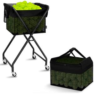 STORAGE MANIAC Foldable Tennis Ball Hopper Pickleball Bag Holds 150 Pickleballs or 180 Tennis Balls Collector Pickleball Retriever Pick Up Ball Basket Ball Caddy with Wheels Portable Training Cart, 20.7"l X 17.9"w X 35.8"h