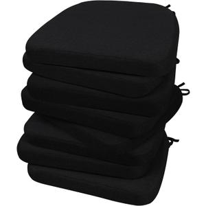 AAAAAcessories D-Shaped Chair Cushions, 2" Thick Dining Chair Pads with Ties and Removable, Machine-Washable Cover, 17" x 16", Set of 8, Black