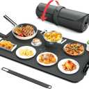 Food Warming Mat, iTRUSOU Silicone Electric Warming Tray with 7 Temp-Settings, 1-8Hr Auto Shut-Off, Switchable Fahrenheit/Celsius, Upgrade Strap Keep Food Warm at Buffet, Party, Sabbath, Daily Use (Dark Grey)
