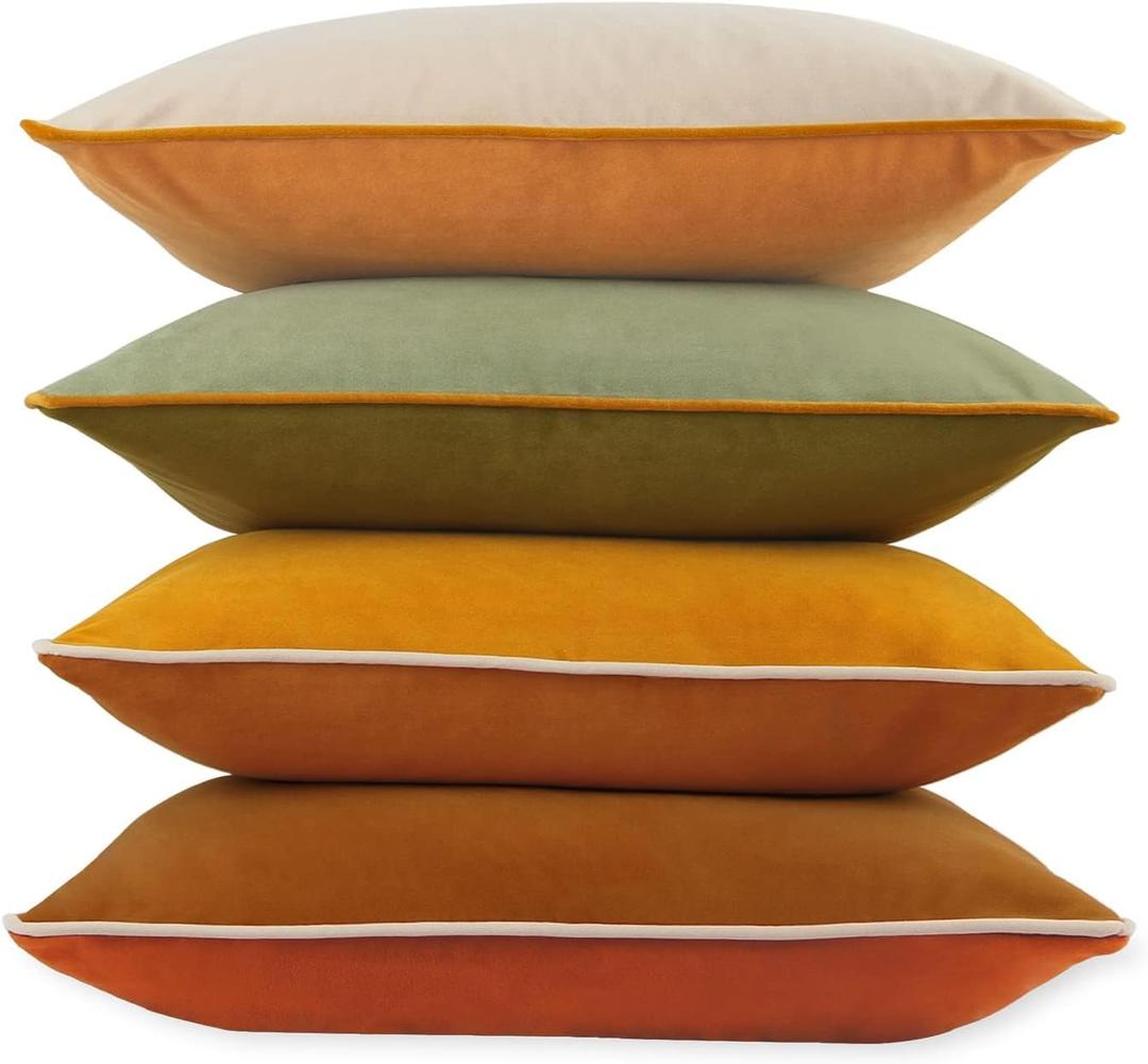 8-Colors Velvet Throw Pillow Covers 18x18 Inch Set of 4 Decorative Velour Pillowcases Modern Double-Colored Cushion Covers for Sofa Couch,Green/Yellow