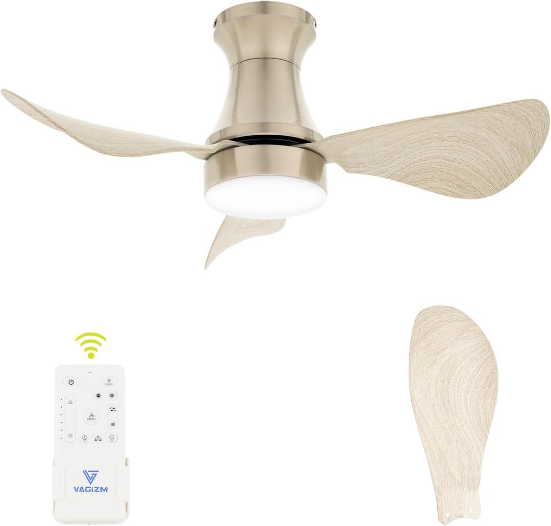 30 Inch Flush Mount Ceiling Fan with Light - Small Ceiling Fan with Light for Bedroom/Kids Room/Small Room - Low Profile Design - Indoor/Outdoor Use - 3 Blades Gray