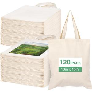 Lzerking 50/120 Pack Canvas Tote Bag Bulk for Business or Group, 13x15 Inches Blank Tote Bags for Sublimation