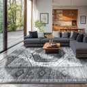 LBRO2M Boho Area Rug 8X10 Washable Rugs for Bedroom Low Piles Indoor Carpet, Non Slip Soft Rug for Living Room, Dining Room, Dark Gray Rug Foldable Pet Friendly Area Rugs (8'X10' Dark Gray)