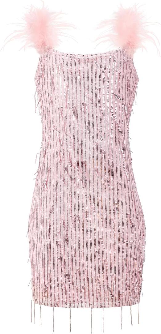 EXARUS Girls Sparkle Dress Sequin Tassel Teen Bodycon/A-Line Splice Furry Strap Graduation Dance Party Kids Cute Dresses