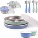 Elk and Friends Kids Stainless Steel Mealtime Bundle | Plates, Bowls, Snack Cups + Toddler Utensils | Silicone Sleeves + Travel Storage Lids | For Meals + Snacks | Dishwasher Safe