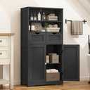 Iwell Tall Storage Cabinet, Black Storage Cabinet & Adjustable Shelves, Bathroom Cabinet for Living Room, Dining Room, Entryway, Black, 49.6''H