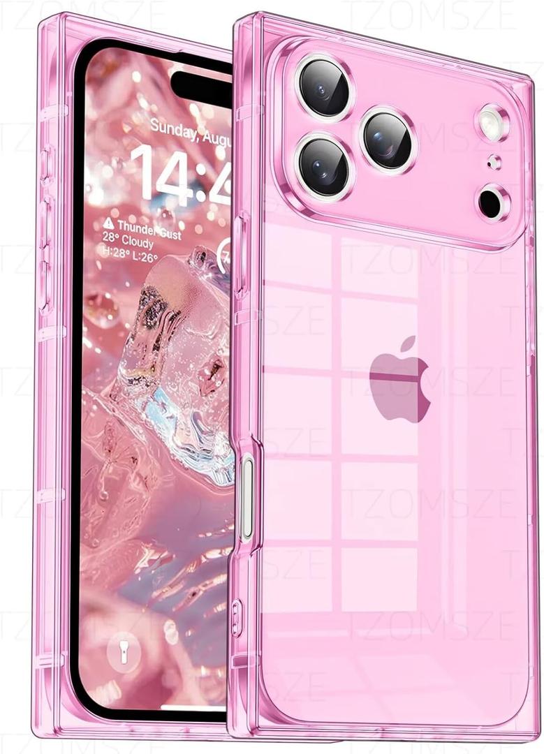 Tzomsze Case Compatible with iPhone 17 Pro Max Clear Case,Camera Protection,Reinforced Corners TPU Slim Shockproof Case Cover for Women Girls 6.9 inch-Transparent Pink