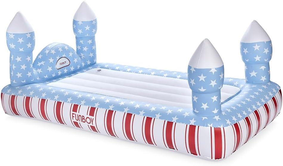 FUNBOY Inflatable Red, White & Blue Castle Bed & Air Mattress  Perfect for 4th of July Sleepovers, Includes Twin Air Mattress & Carrying Storage Bag