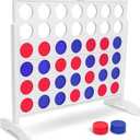 GoSports 4 Foot Giant Wooden 4-in-a-Row Connect Game Jumbo Party Size with Heavy-Duty Coins Easy Setup and Portable Design for Indoor and Outdoor Yard Game for Adults