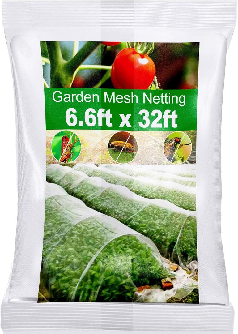 Wohohoho Garden Insect Mesh Netting 6.6ft x 32ft (2m x 10m), 1mm Ultra Fine Plant Covers for Garden Protection. Mosquito Net Pest Barrier for Vegetables Fruits Greenhouse Row Cover Raised Bed Barrier