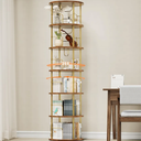 6 Tier Rotating Bookshelf, 360 ° Display Stackable Spinning Bookshelf Tower, Corner Bookshelf Tall Floor Standing Swivel Bookcase Narrow Storage Organizer for Bedroom, Living Room, Gold