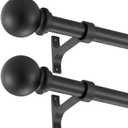 2 Pack Matte Black Curtain Rods, 48-84" Adjustable, Heavy Duty 1 Inch Diameter with Ball Finials