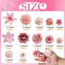 rongflower Fake Flower Heads for Crafts - Pink Silk Artificial Roses, Peonies, Daisies & Mini Floral Heads Bulk (48-Pack) for Wedding Decor, Graduation Cap, Cake Topper, Baby Shower, Home Decoration